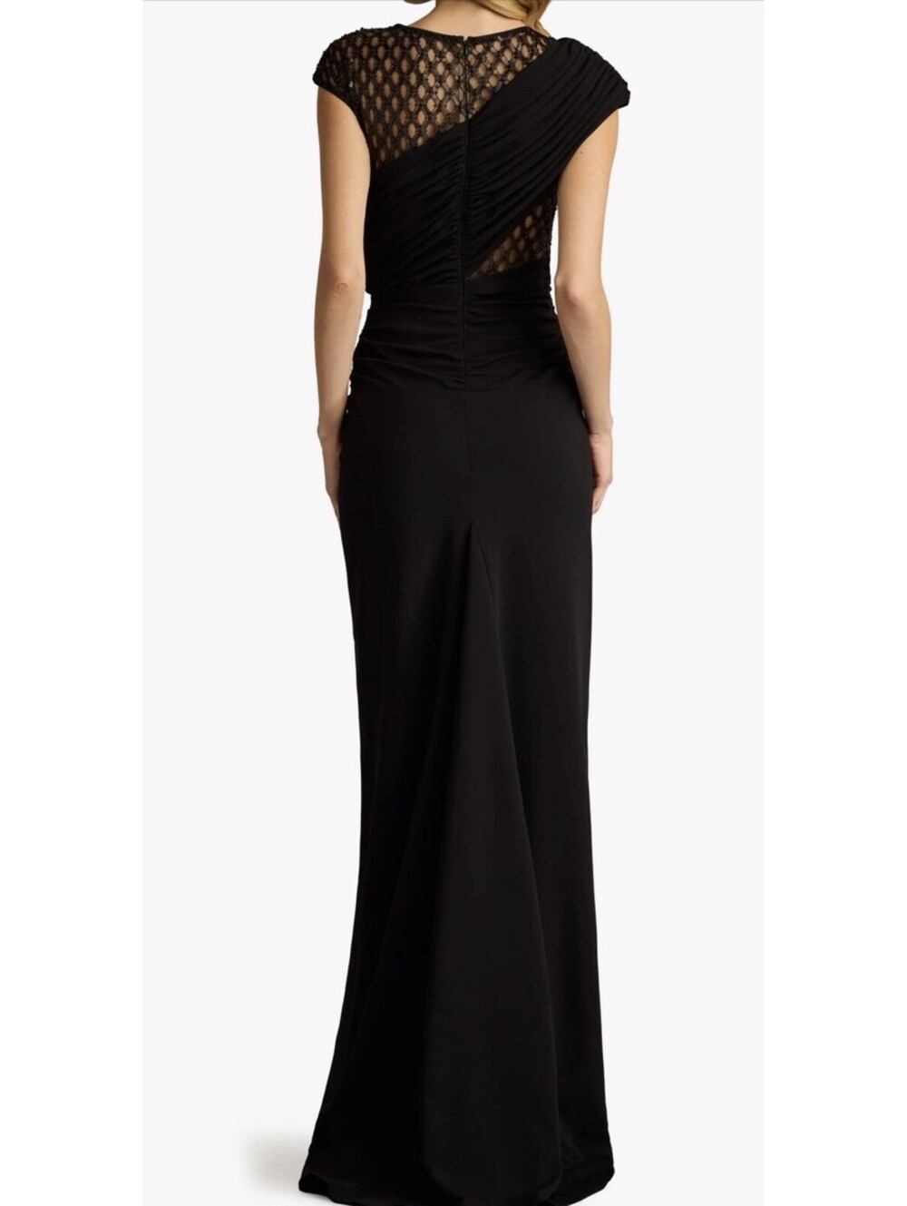 New Tadashi Shoji Mixed Media Cap Sleeve Crepe Gown In Black Size XL $558 - Picture 2 of 11